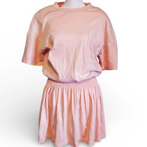 Vintage 80s Peachy Pink A Line Mini Length Shirt Dress Size Medium